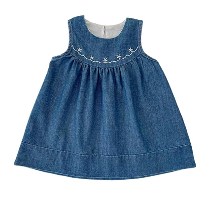 Kids Girls Lightweight Sleeveless Embroidered Summer Dress. 2-6Y