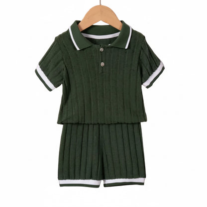 Kids Boys Lightweight Ribbed Polo Shirt & Shorts Set. 3 Colours 18M-5Y