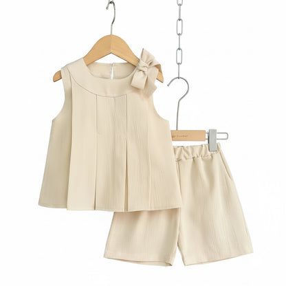 Kids Girls Lightweight Pleated Vest Top & Shorts Set. 5 Colours 3-7Y