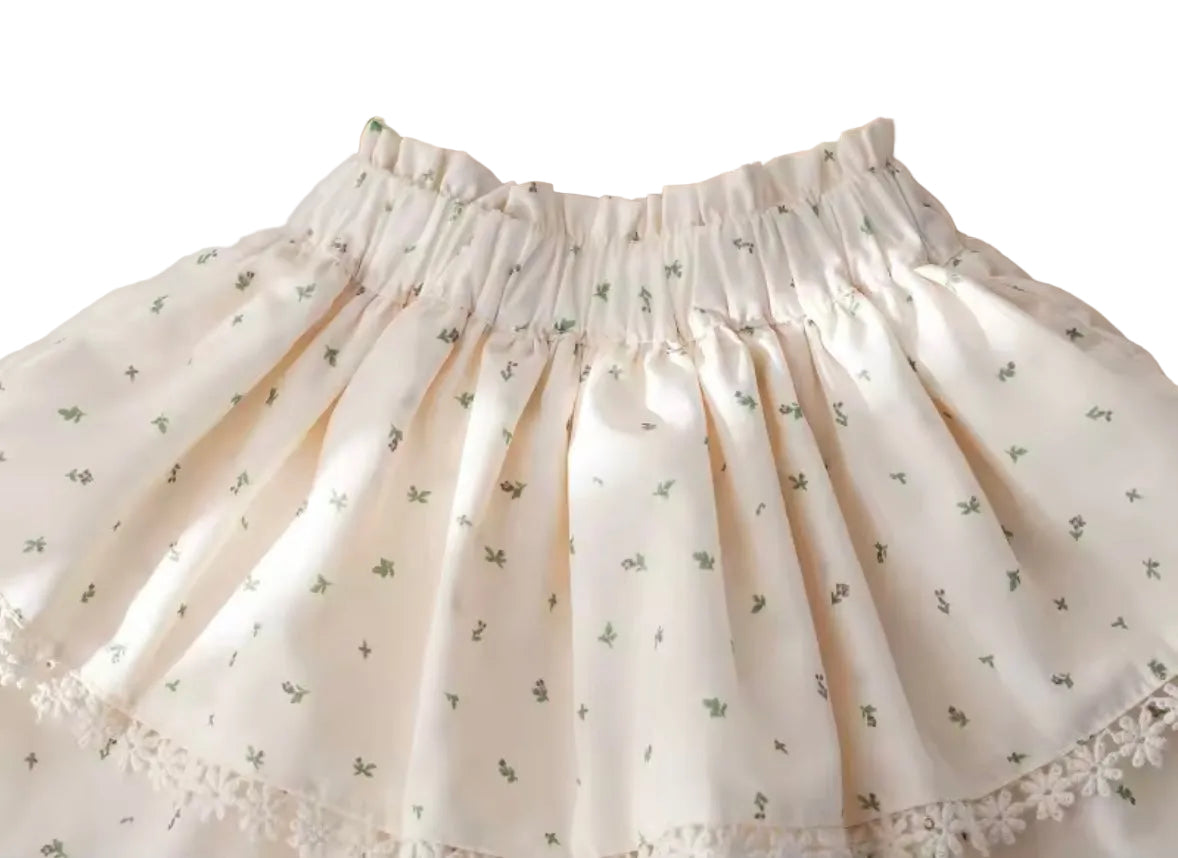 Kids Girls Ribbed Short Sleeve Top & Floral Loose Fit Shorts Set. 12M-6Y