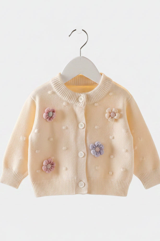 Kids Girls Lightweight Knitted Embroidered Flower Cardigan. 2 Colours 2-10Y