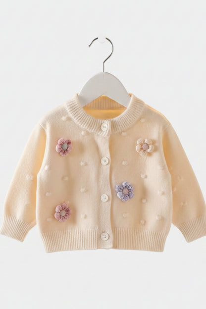 Kids Girls Lightweight Knitted Embroidered Flower Cardigan. 2 Colours 2-10Y