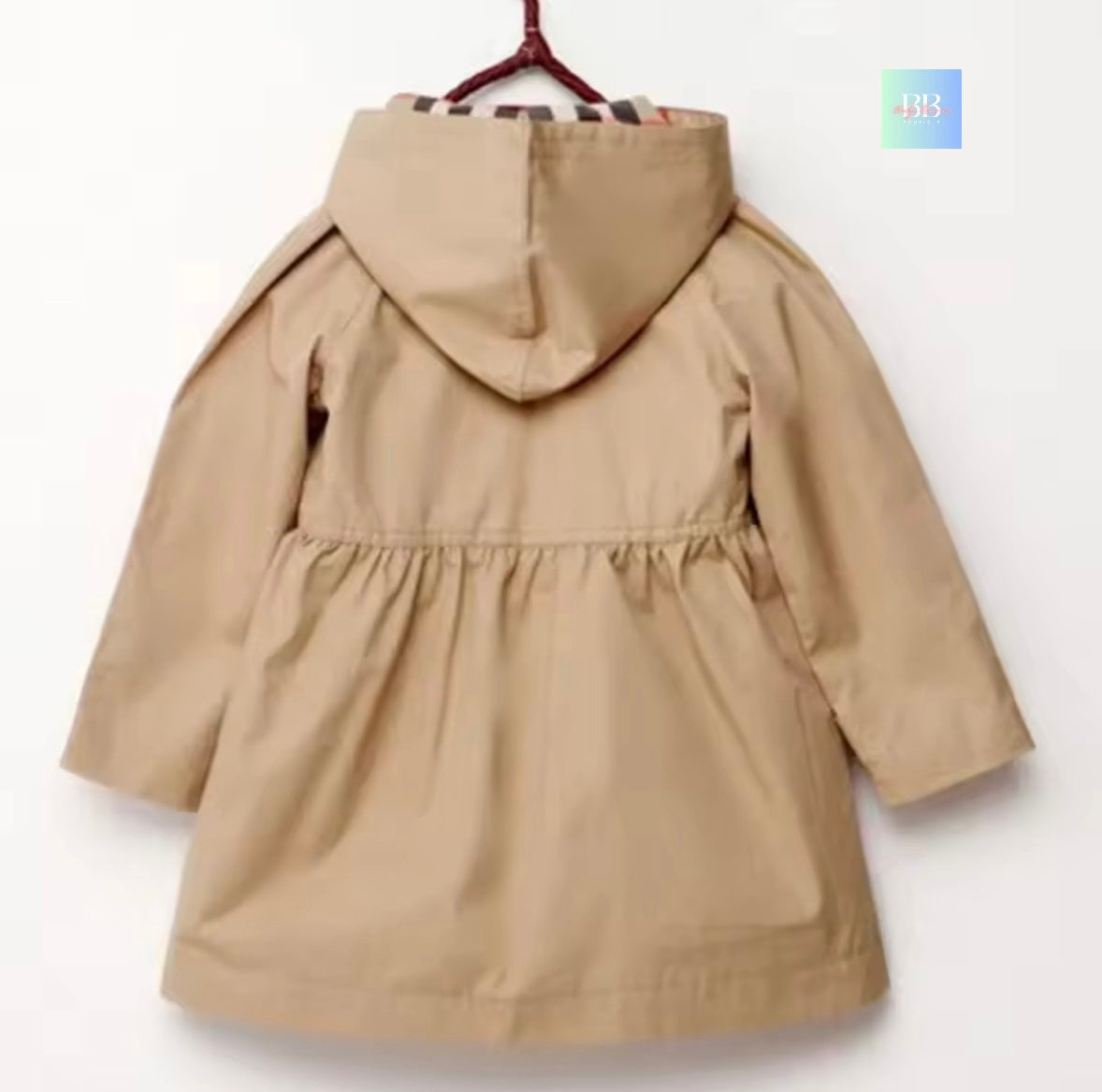 Beige hooded coat on a white background