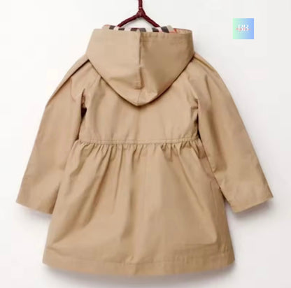 Beige hooded coat on a white background