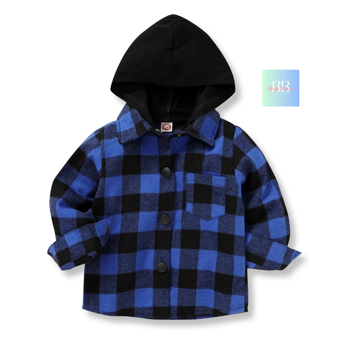 Boys Check Shirt, Long Sleeve with Hood. 18-24 Months