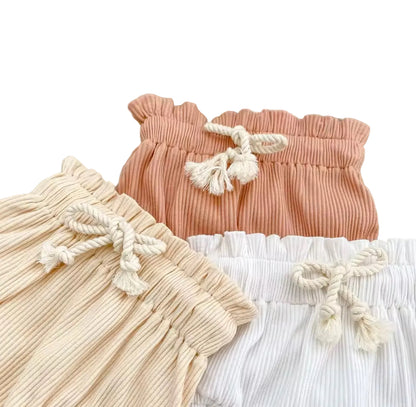 Baby Toddler Girls Ribbed Romper Vest & Matching Shorts Set. 3 Colours 0M-12M