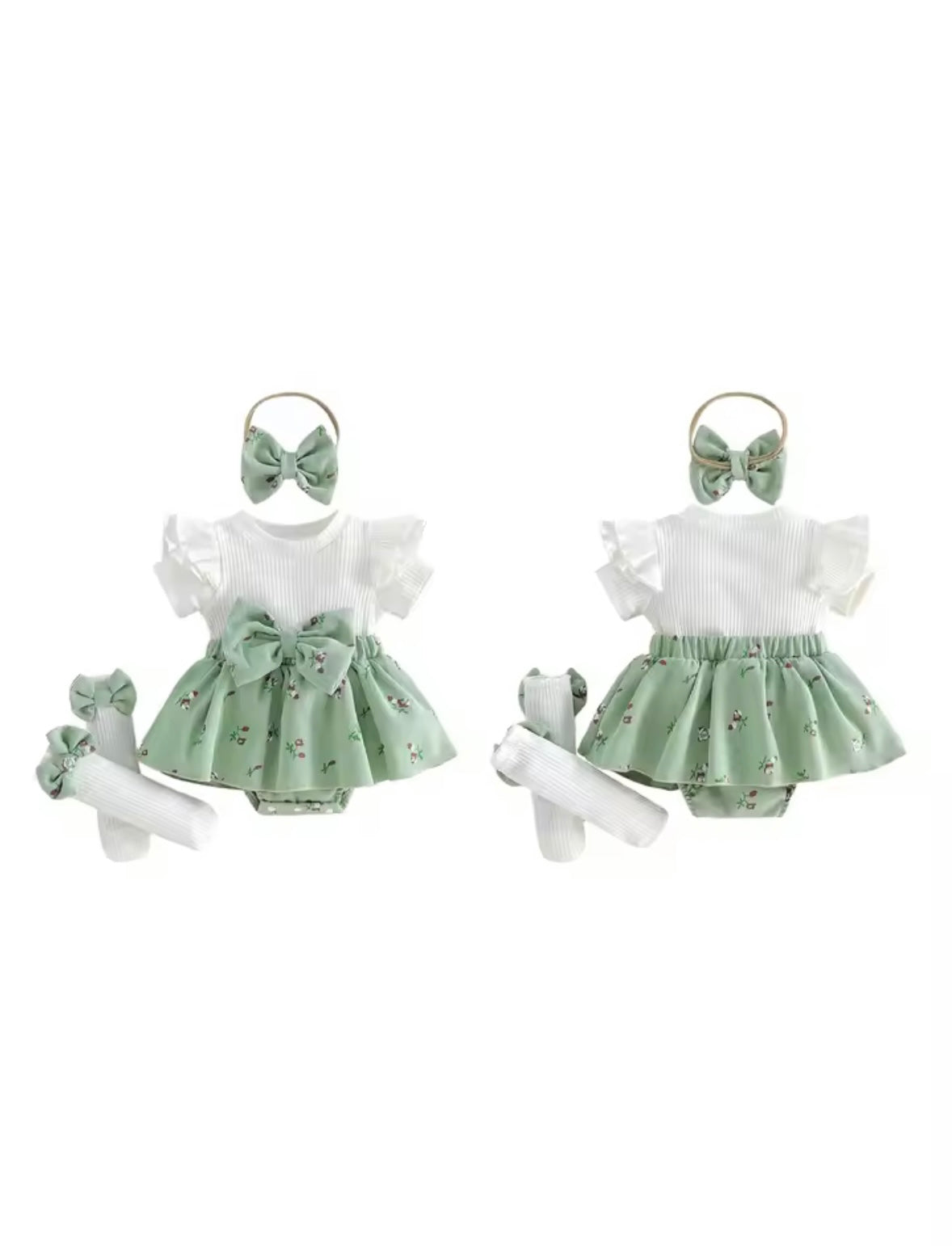 Baby Toddler Romper Skirt with Matching Socks & Headband Set. 3 Colours 3M-12M