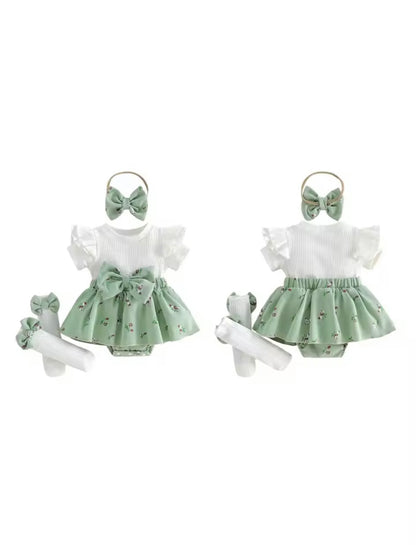 Baby Toddler Romper Skirt with Matching Socks & Headband Set. 3 Colours 3M-12M