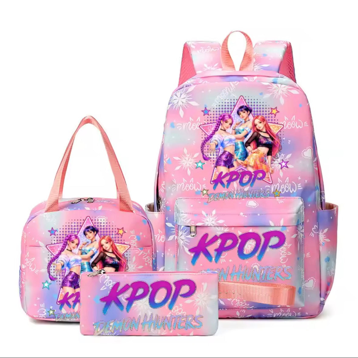 Kids K-Pop Demon Hunters School Bag 3 Piece Set. 4 Colours