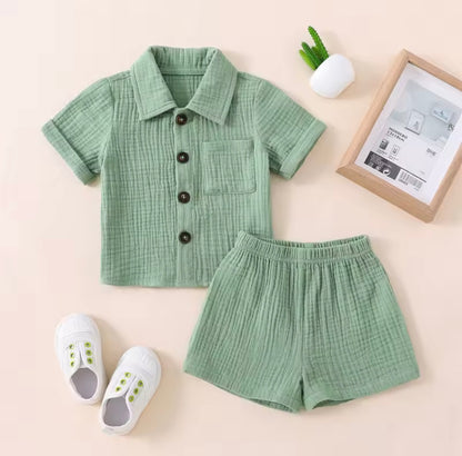 Baby Toddler Boys Muslin Shirt & Shorts Set. 6 Colours 0M-3Y