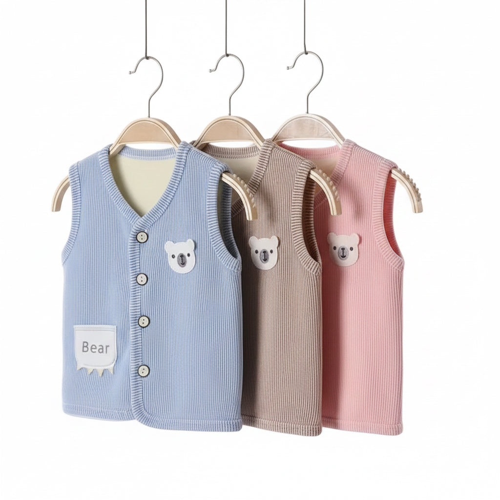 Kids Unisex Fleece Lined Pinstripe Waistcoat. 3 Colours 9M-7Y