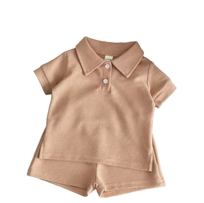 Kids Casual Solid Colour Polo Shirt & Matching Shorts Set. 3 Colours 6M-3Y