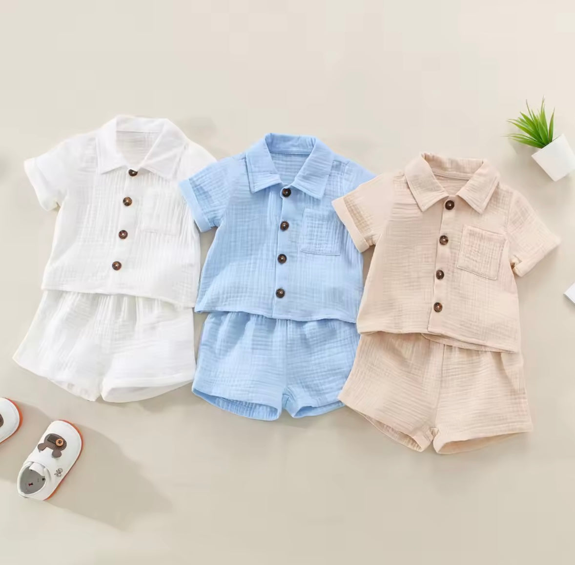 Baby Toddler Boys Muslin Shirt & Shorts Set. 6 Colours 0M-3Y