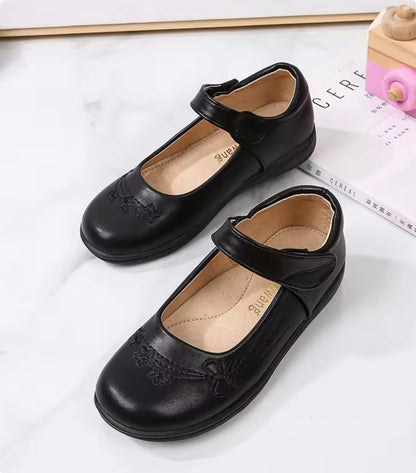 Kids Girls Black Velcro Strap School Shoes. 2 Variations Uk Junior Size 10-4