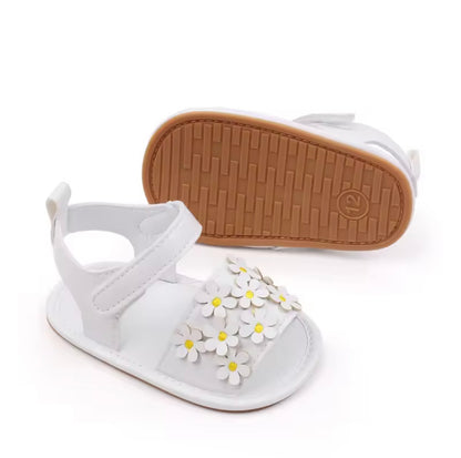 Baby Toddler Girls Leather Velcro Strap Daisy Sandals. 3 Colours 0M-18M