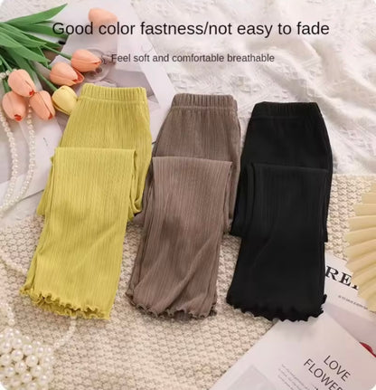 Kids Girls Casual Ribbed Loose Fit Flare Trousers. 5 Colours 12M-10Y