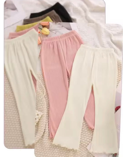 Kids Girls Casual Ribbed Loose Fit Flare Trousers. 5 Colours 12M-10Y