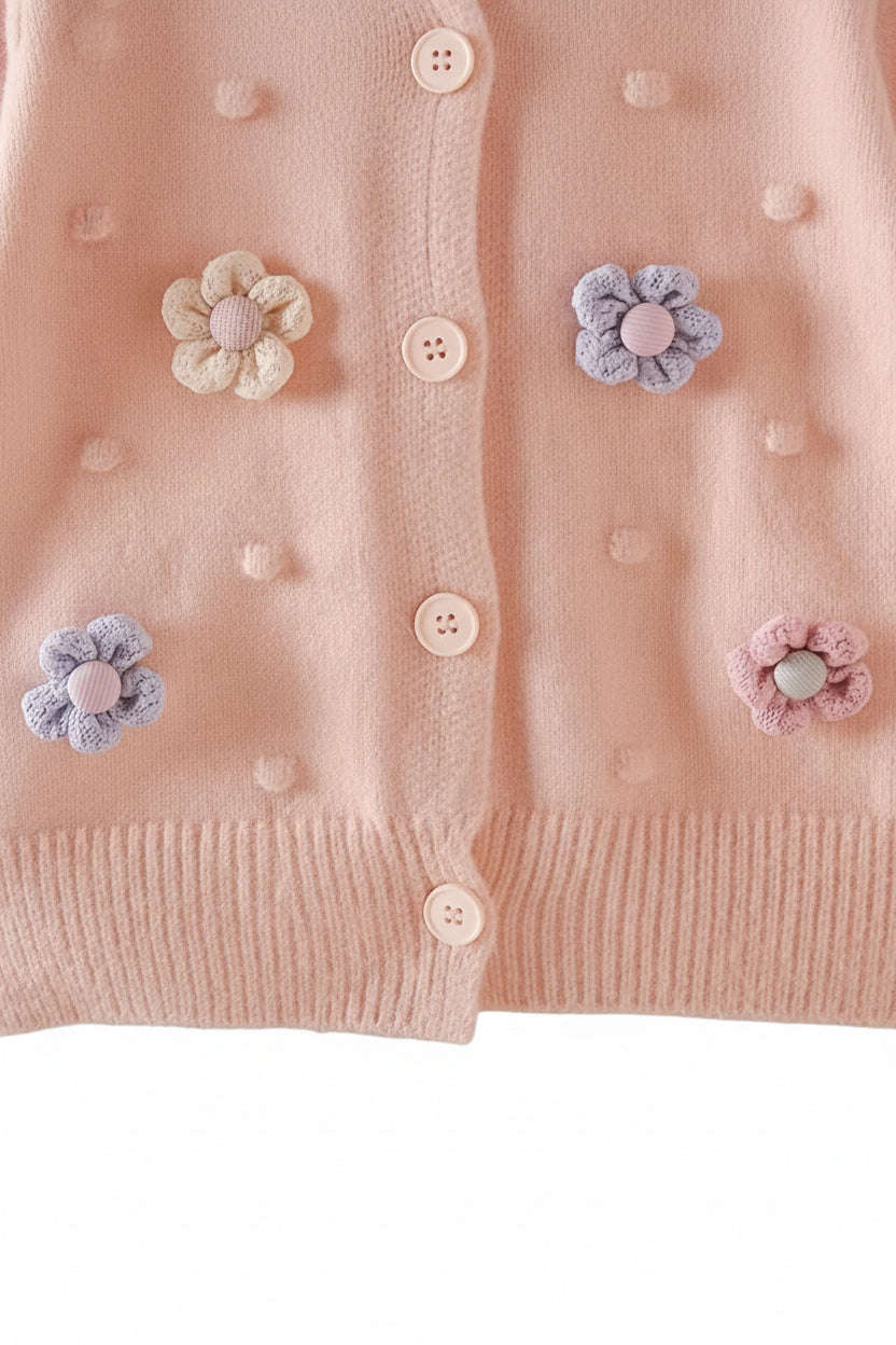 Kids Girls Lightweight Knitted Embroidered Flower Cardigan. 2 Colours 2-10Y