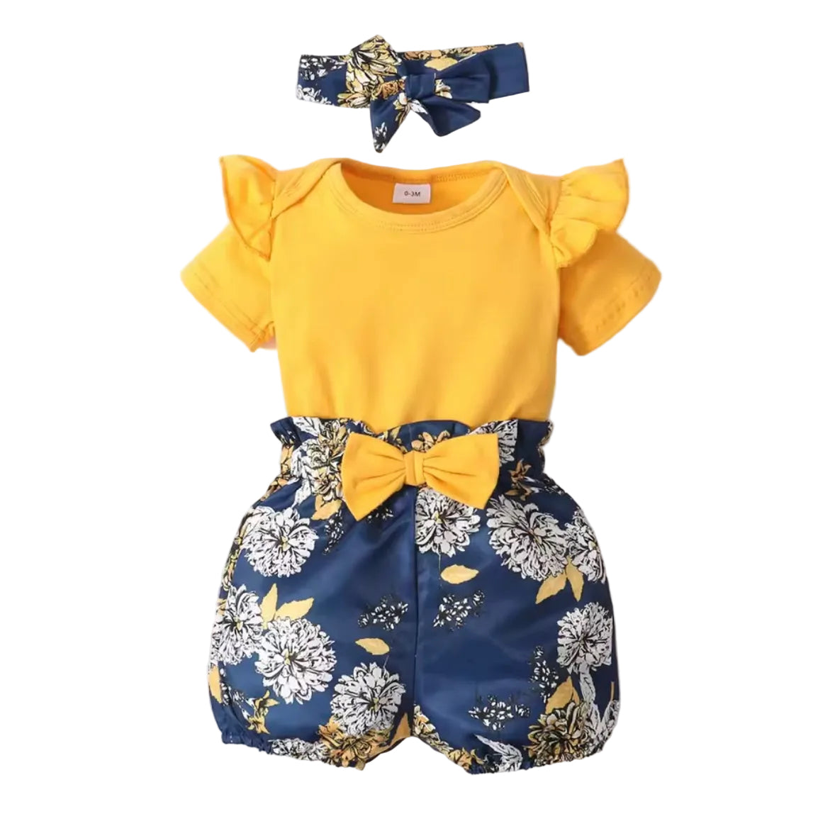 Baby Toddler Romper Floral Shorts & Floral Headband. 0-18M