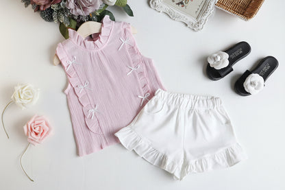 Kids Girls Lightweight Ruffled Top & Shorts Set. 3 Colours 12M-4Y