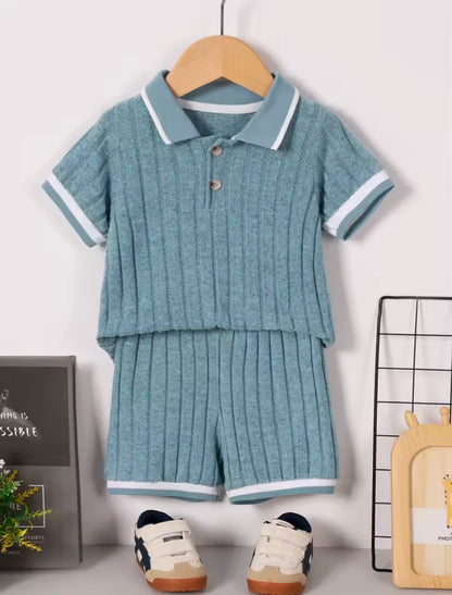 Kids Boys Lightweight Ribbed Polo Shirt & Shorts Set. 3 Colours 18M-5Y