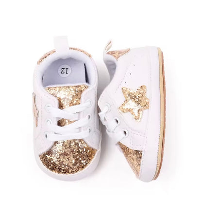 Baby Toddler Lace Up Slip On Glitter Sports Shoes. 4 Colours 0M-18M