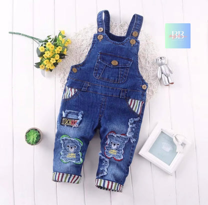 Baby/Toddler Denim Dungarees with Cute Designs. 5 variants, 9M-4Y