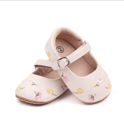 Baby Toddler Leather Flower Embroidery Anti-Slip Shoes. 3 Colours. 0-18M