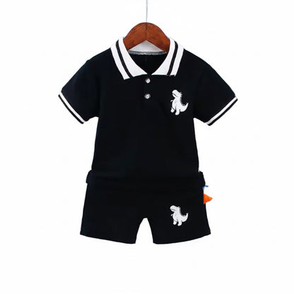 Kids Boys Lightweight Dinosaur Polo Shirt & Shorts Set. 3 Colours 12M-5Y