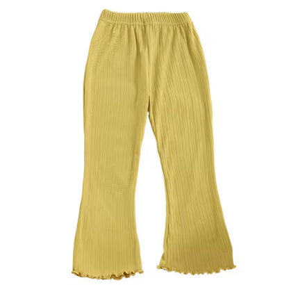 Kids Girls Casual Ribbed Loose Fit Flare Trousers. 5 Colours 12M-10Y