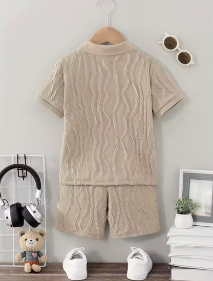 Kids Boys Solid Coloured Patterned Polo Shirt & Shorts Set. 3-10Y