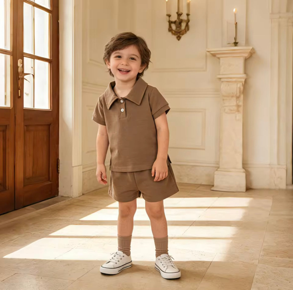 Kids Casual Solid Colour Polo Shirt & Matching Shorts Set. 3 Colours 6M-3Y