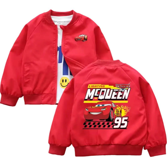 Red jacket with 'Lightning McQueen' design on a white background