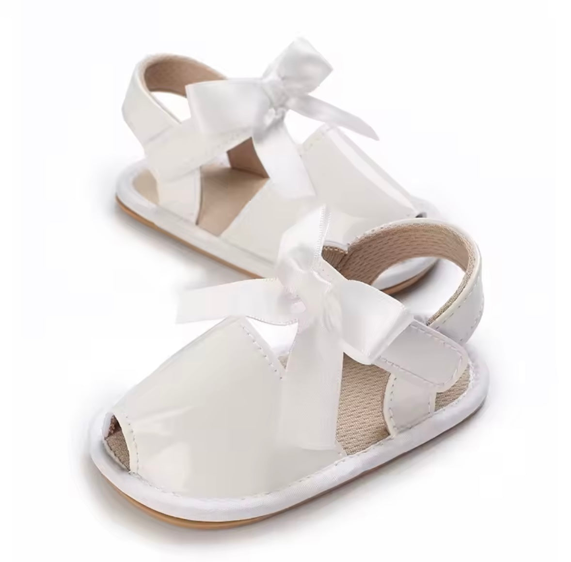 Baby Toddler Patent Bow Strap Rubber Sole Sandals. 5 Colours 0M-18M