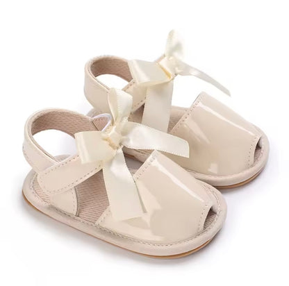 Baby Toddler Patent Bow Strap Rubber Sole Sandals. 5 Colours 0M-18M