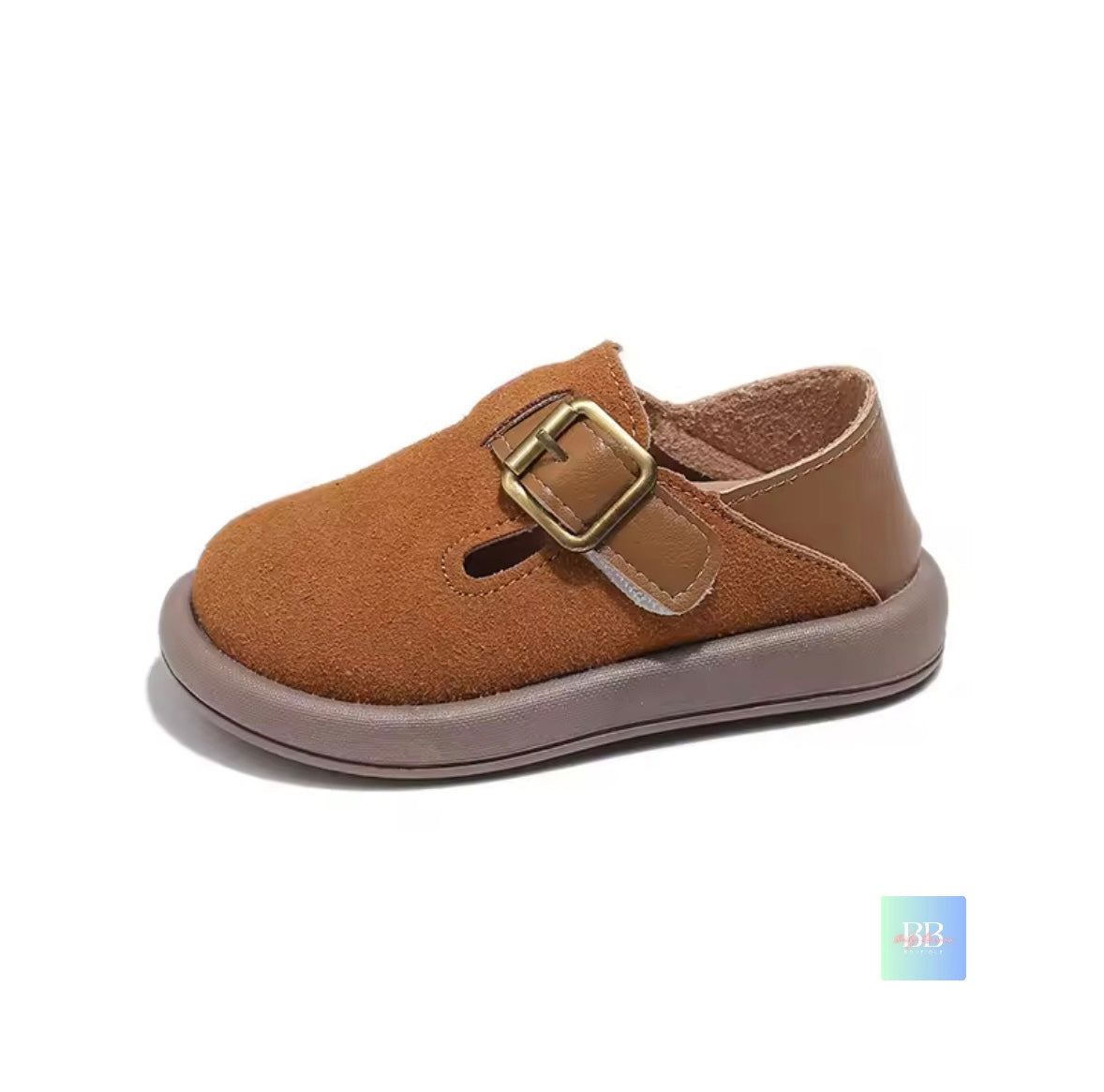 Kids Suede Leather Shoes with Buckle & Thick Rubber Sole. 3 colours, EU infant-junior size 23-34