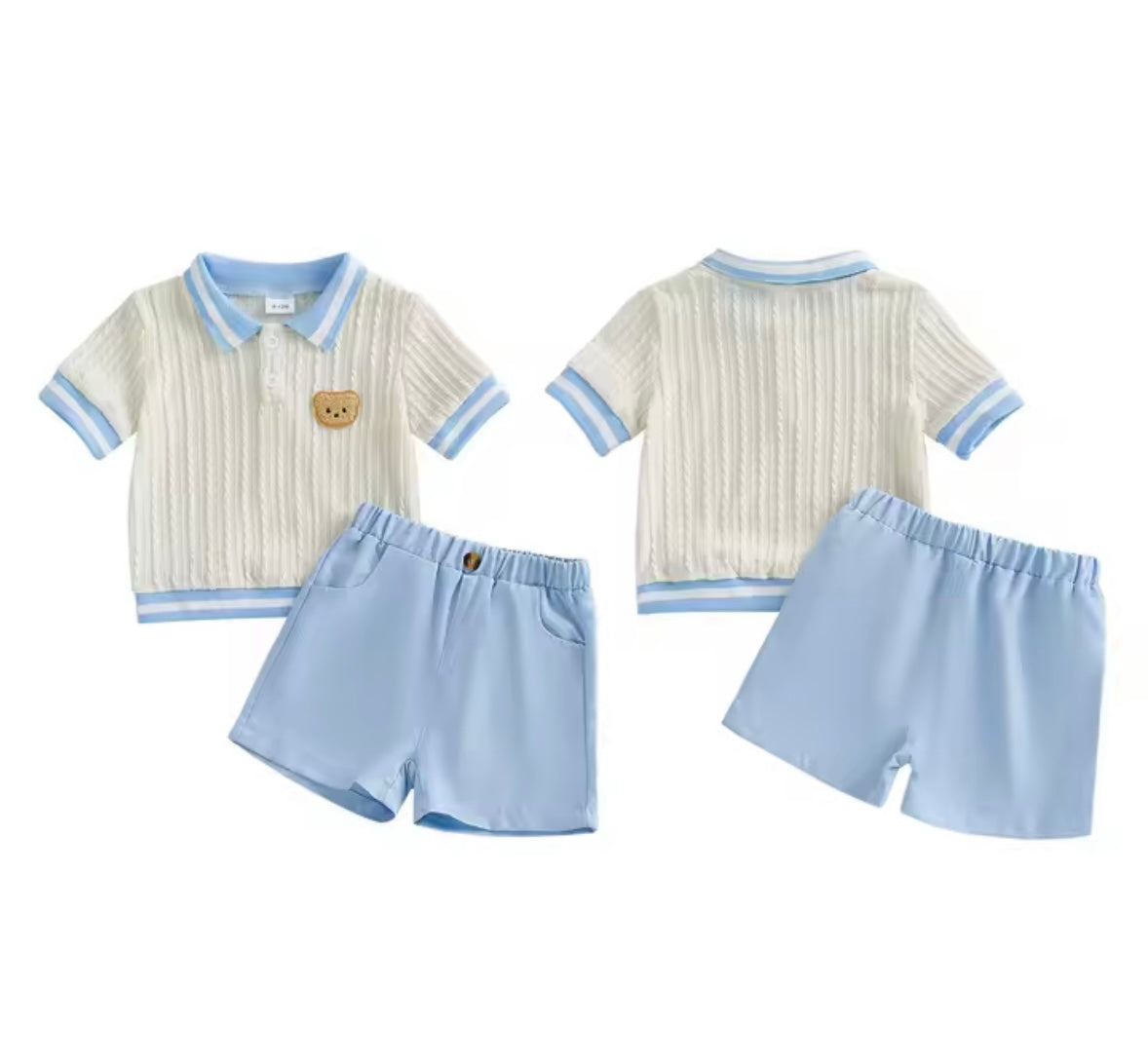 Kids Boys Cable Knit Collared Top & Shorts Set. 2 Colours 6M-4Y.