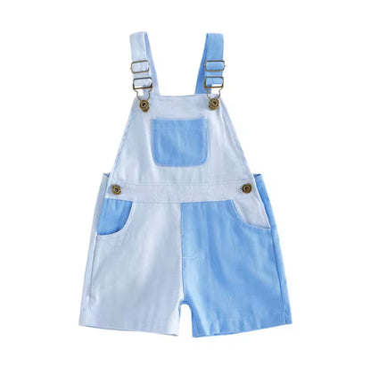 Kids Unisex Patchwork Dungaree Shorts. 6 Colours 12M-4Y