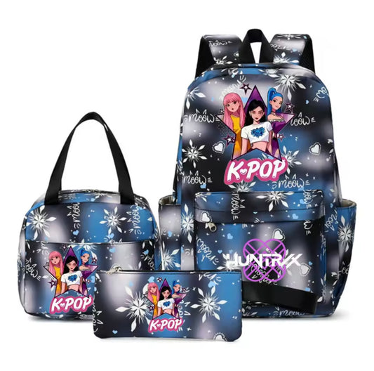Kids K-Pop Demon Hunters School Bag 3 Piece Set. 4 Colours