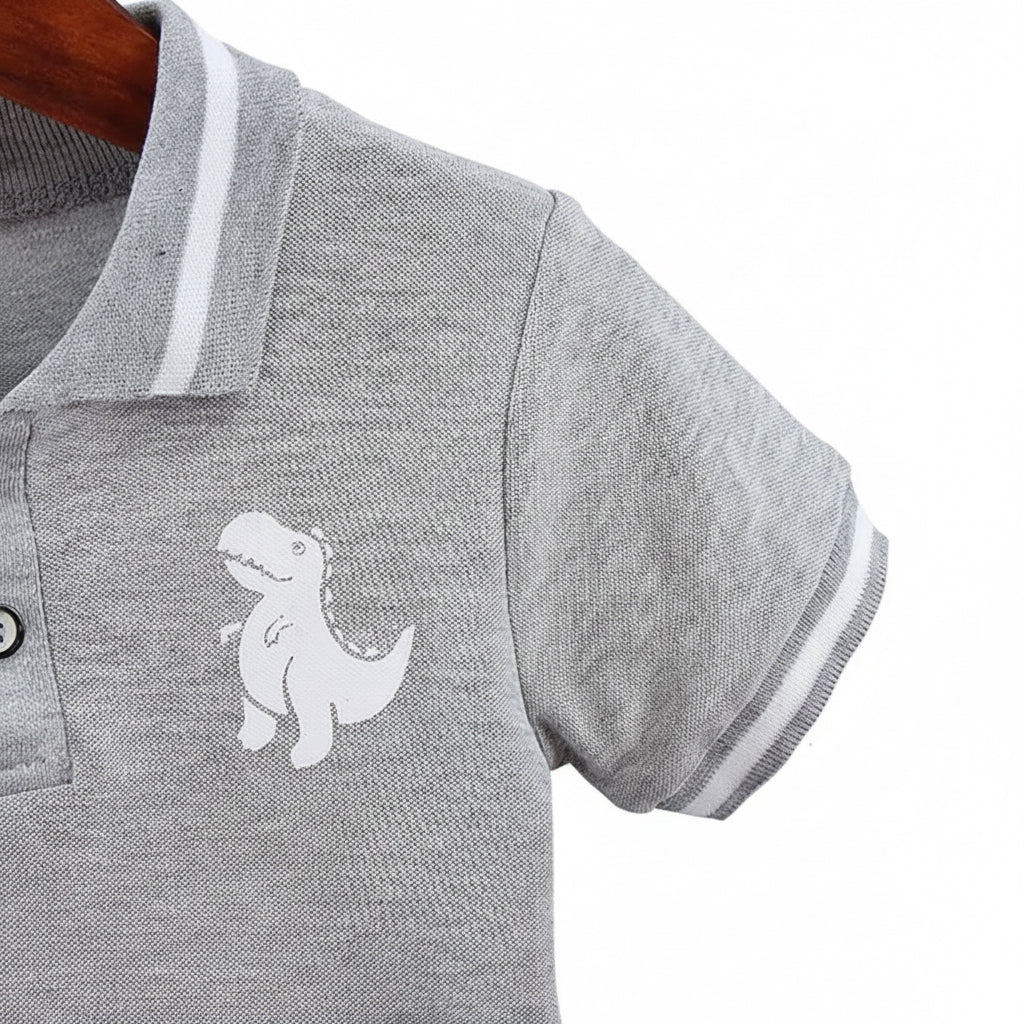 Kids Boys Lightweight Dinosaur Polo Shirt & Shorts Set. 3 Colours 12M-5Y