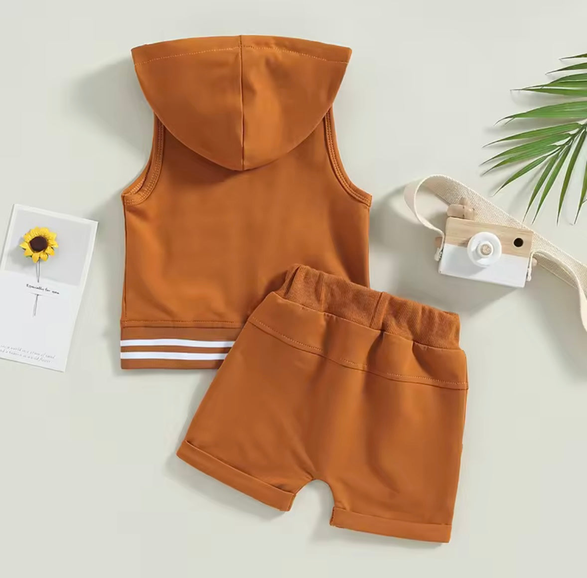 Kids Boys Lightweight Sleeveless Hooded Zipper & Shorts Set. 4 Colours 3M-3Y