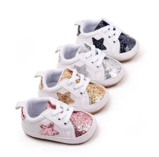 Baby Toddler Lace Up Slip On Glitter Sports Shoes. 4 Colours 0M-18M