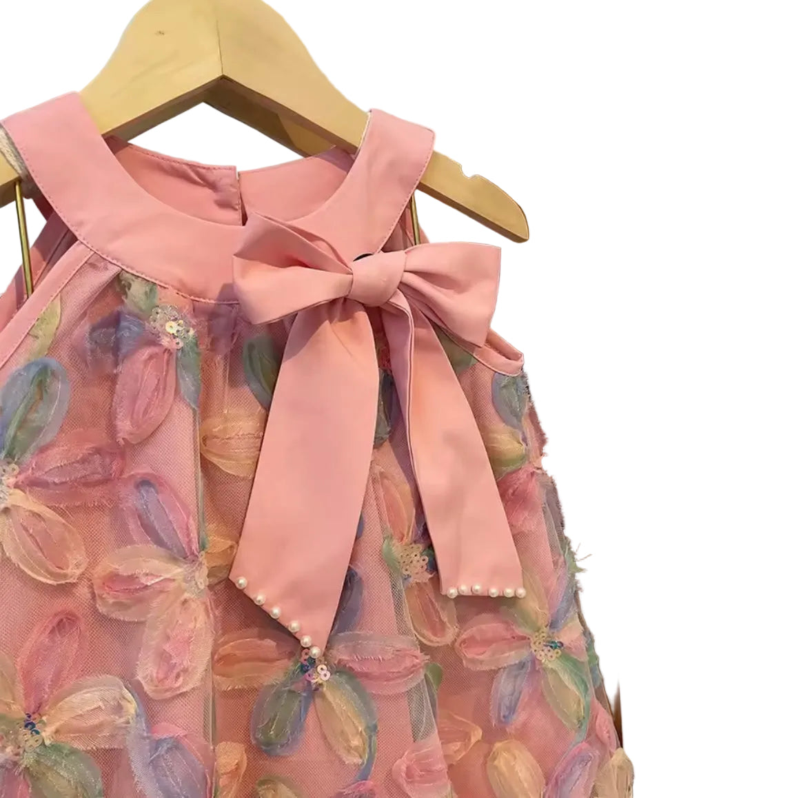 Kids Girls Sleeveless Bowknot Floral Mesh Dress. 2 Colours 3-7Y
