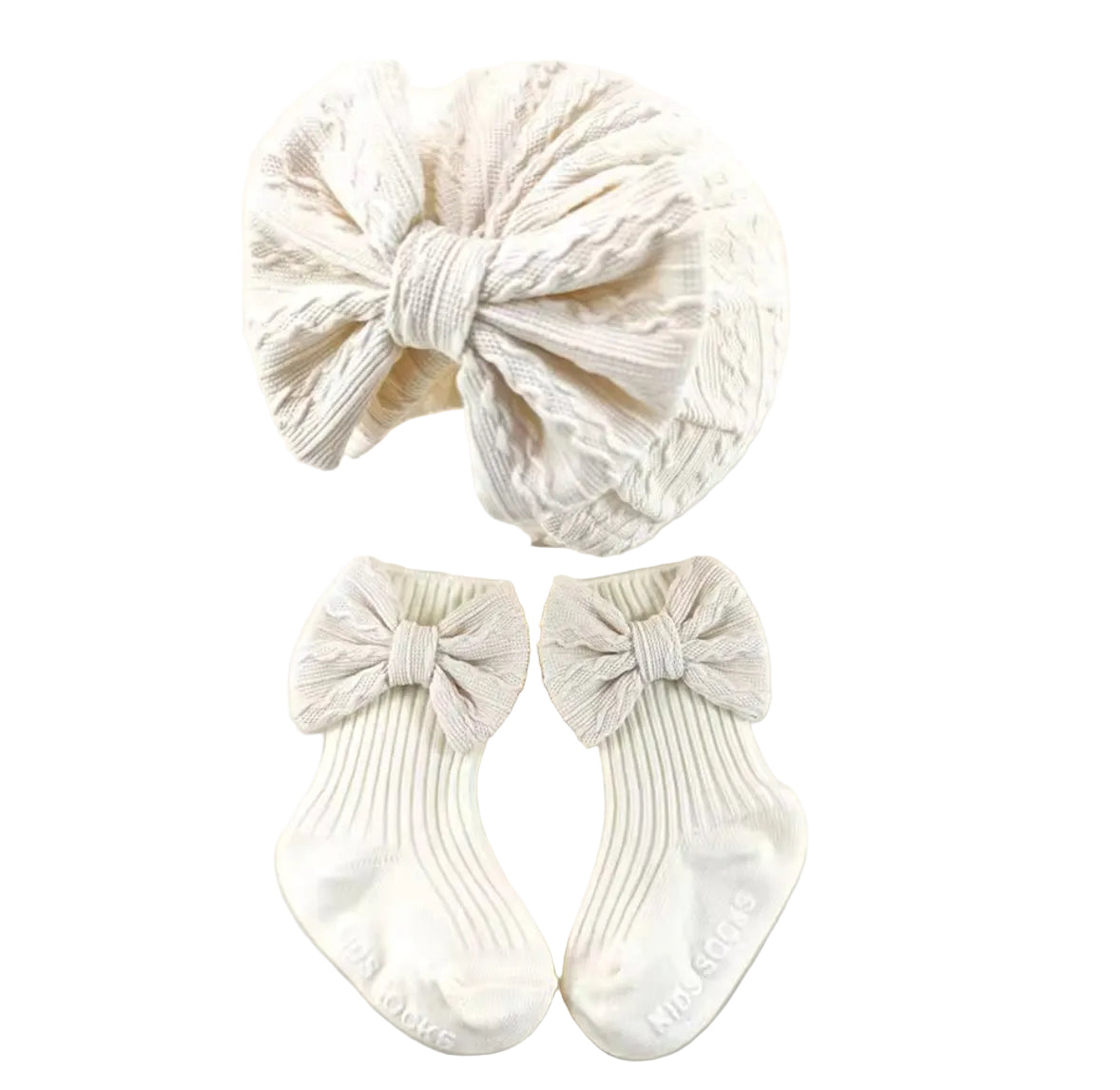 Baby Toddler Girls Bowknot Headscarf Hat & Matching Bowknot Socks. 5 Colours Fits 0-6M