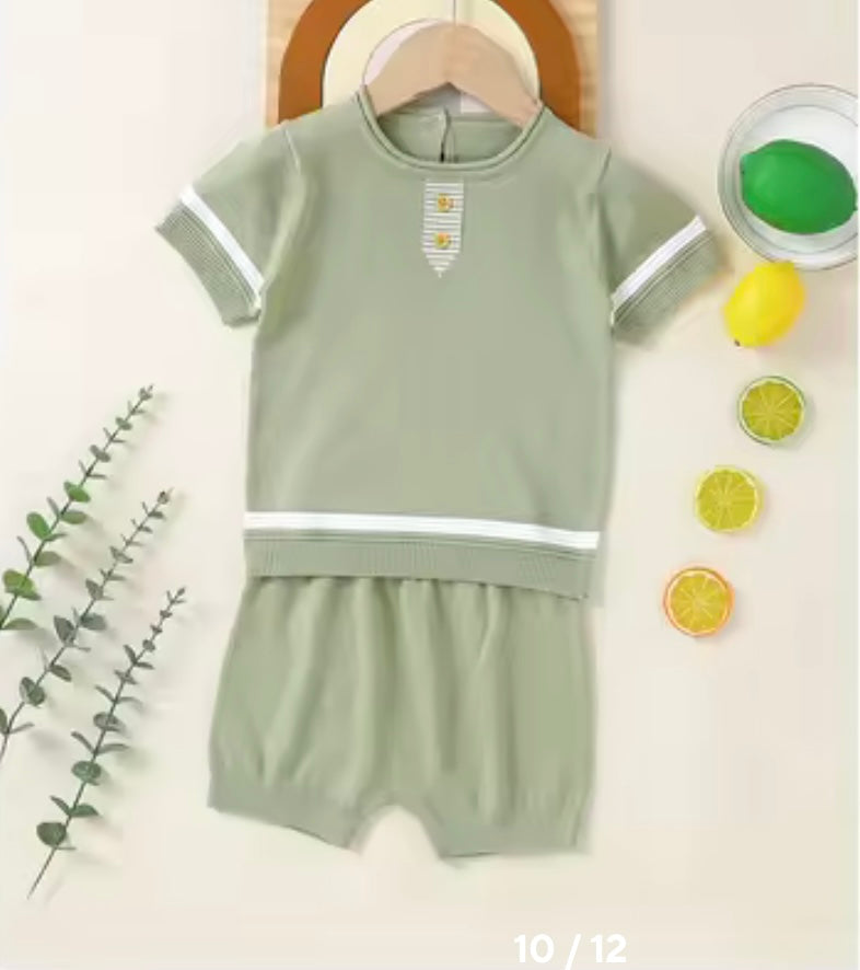 Baby Toddler Short Sleeve Knitted Top & Shorts Set. 3 Colours 3-18M