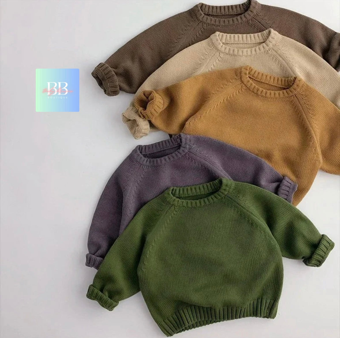 Kids Autumn/Winter Knitted Long Sleeved Round Neck Sweaters. Boys/Girls, 12M-6Y, 4 Colours.