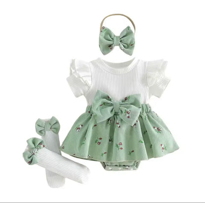 Baby Toddler Romper Skirt with Matching Socks & Headband Set. 3 Colours 3M-12M