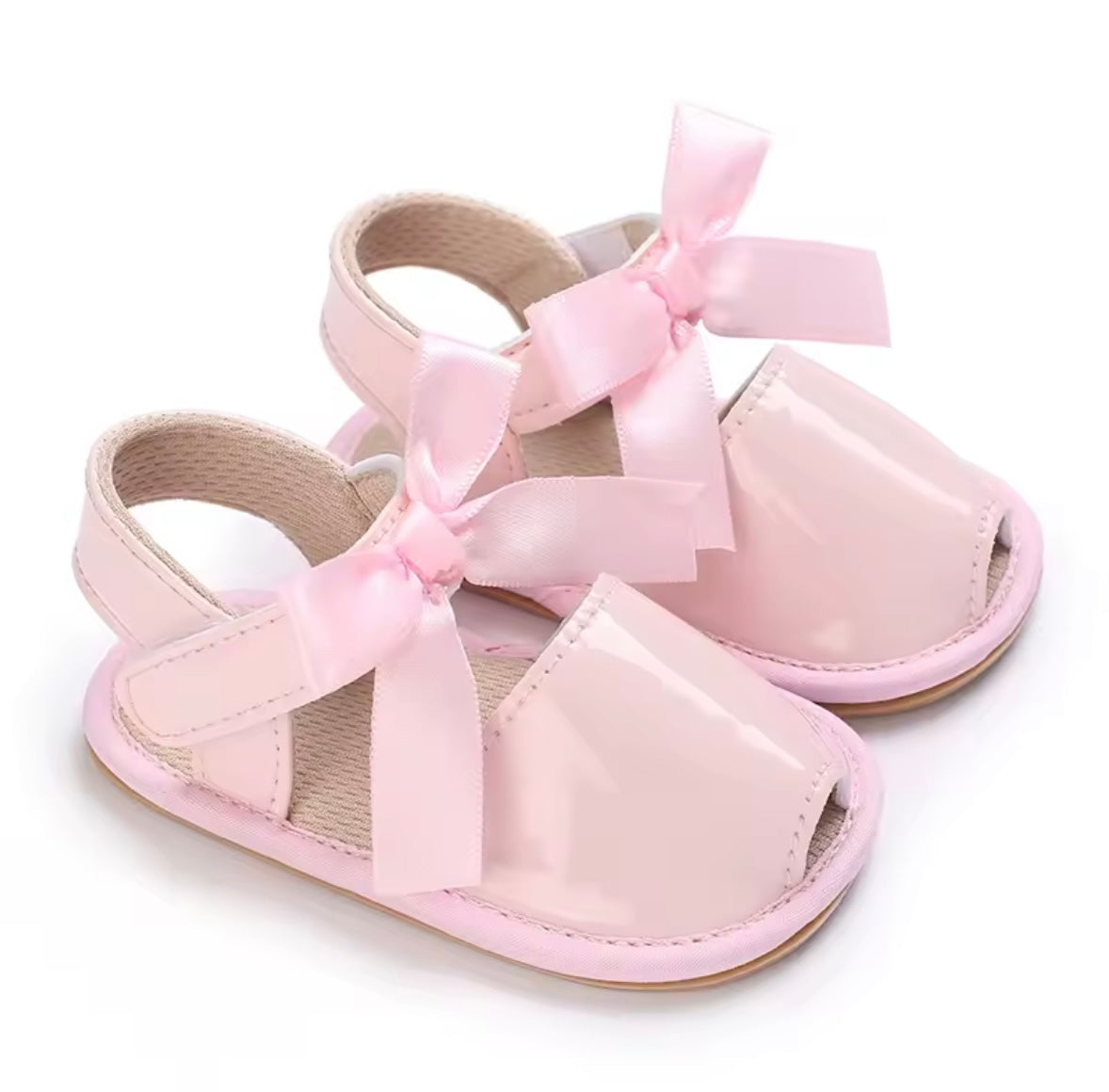 Baby Toddler Patent Bow Strap Rubber Sole Sandals. 5 Colours 0M-18M