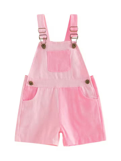 Kids Unisex Patchwork Dungaree Shorts. 6 Colours 12M-4Y