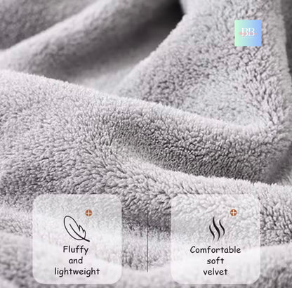 Close-up of fluffy and lightweight fabric with text labels on a gray background